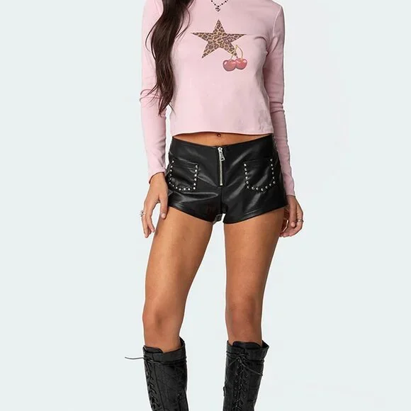 EUC Edikted Studded Faux Leather Micro Shorts - Picture 1 of 7